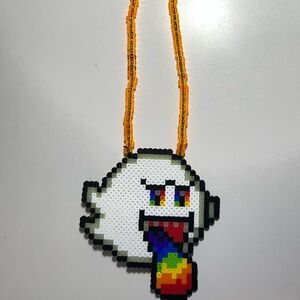 Perler bead Ghost Necklace with Orange Chain